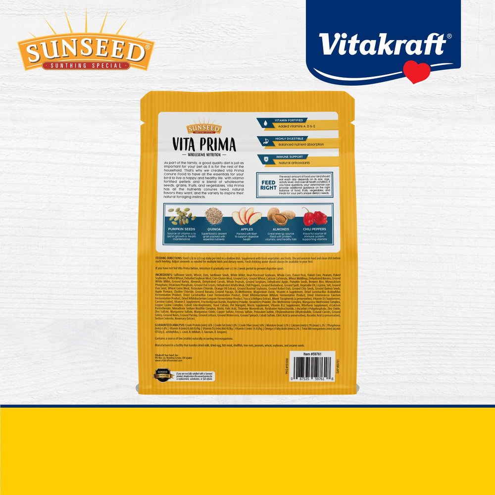 Sunseed étiquette nutrition mettant en évidence vitamines et minéraux
