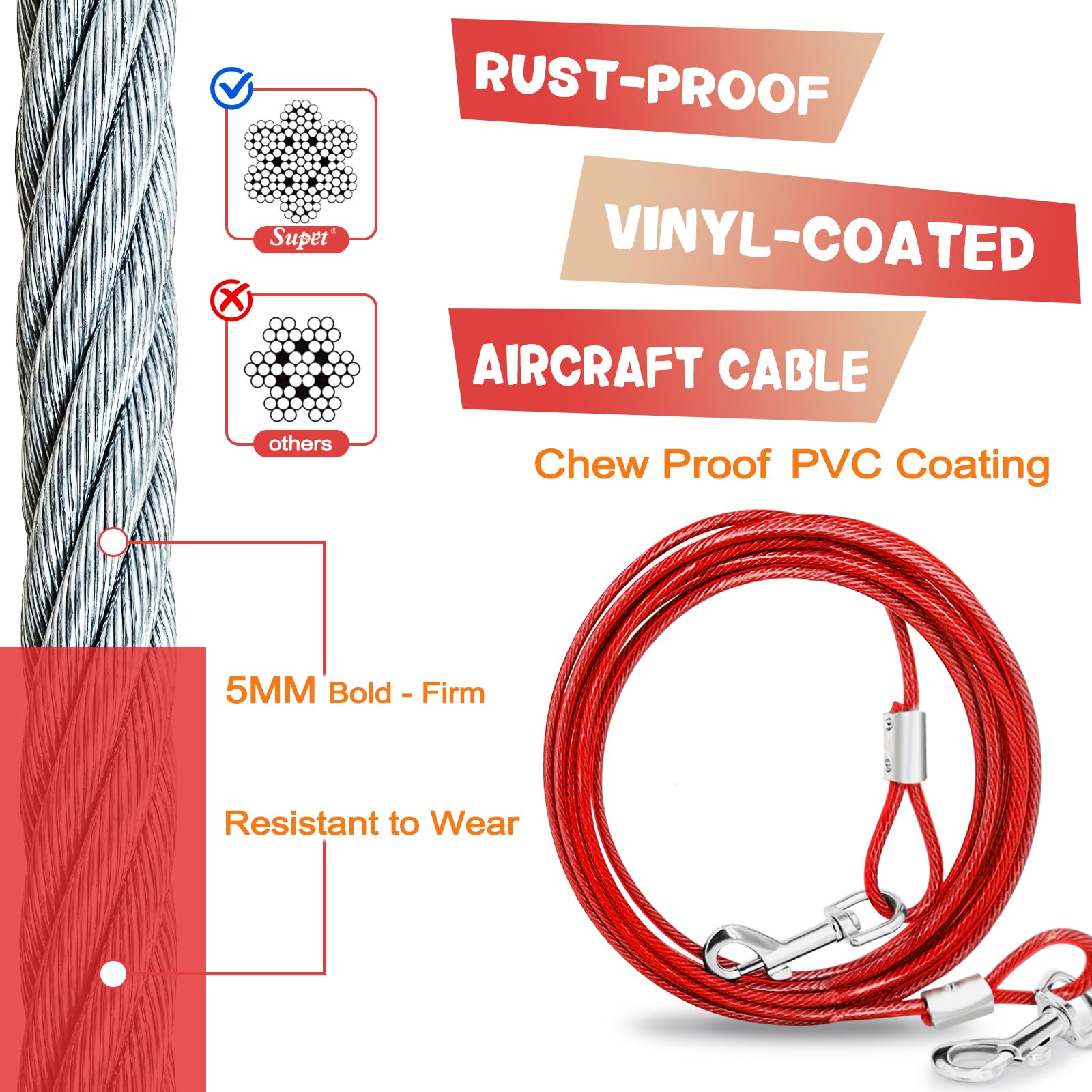 Supet crochet métallique et anneau 360° assurant fixation solide et anti-emmêlement
