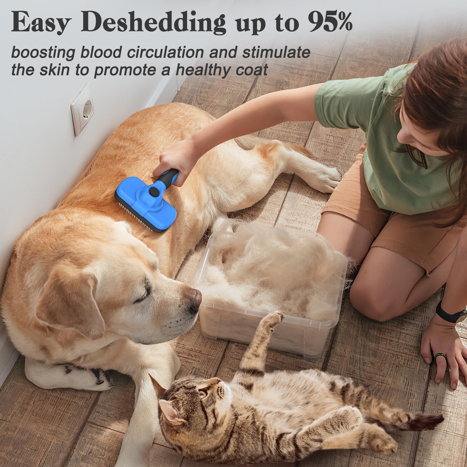 Swihauk brosse utilisée sur un chien réduisant les poils visibles
