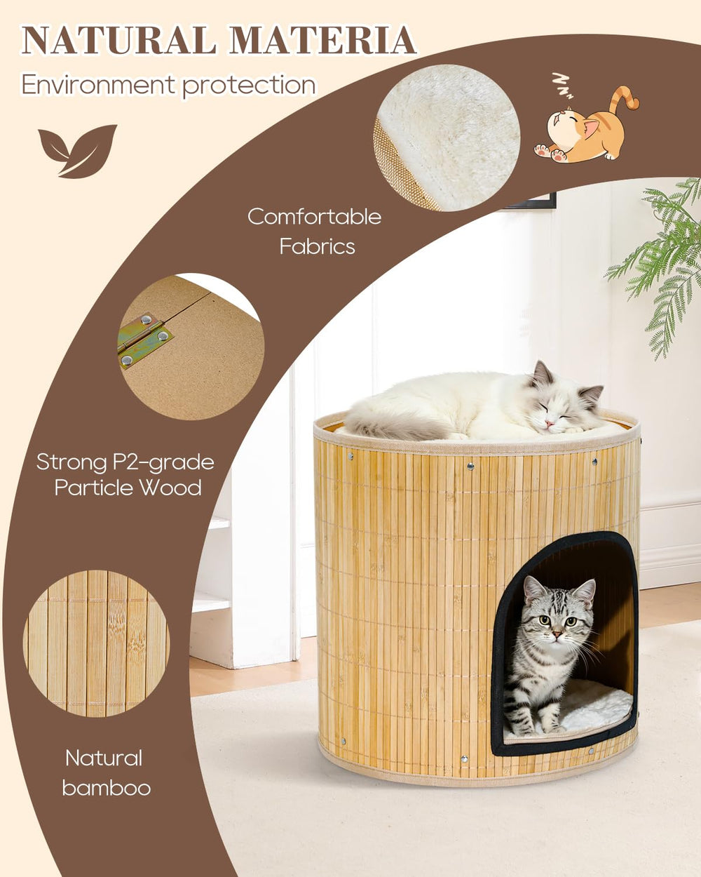 SYANDLVY maison chat gros plan bambou solide pour stabilité et ventilation