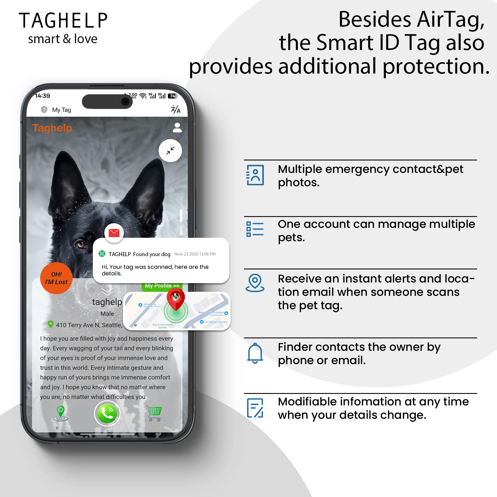 Taghelp collier porté lors d'une randonnée démontrant usage extérieur sûr