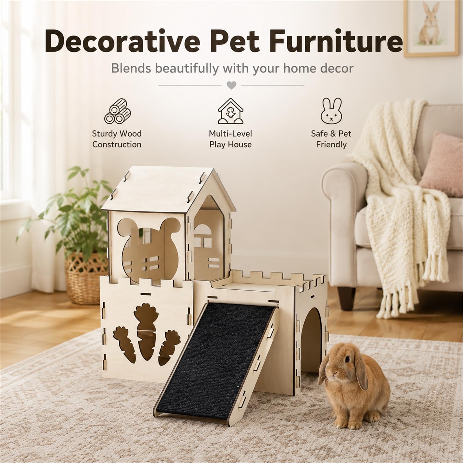 TankMatDecor lapin utilisant la maison pour jouer et se reposer