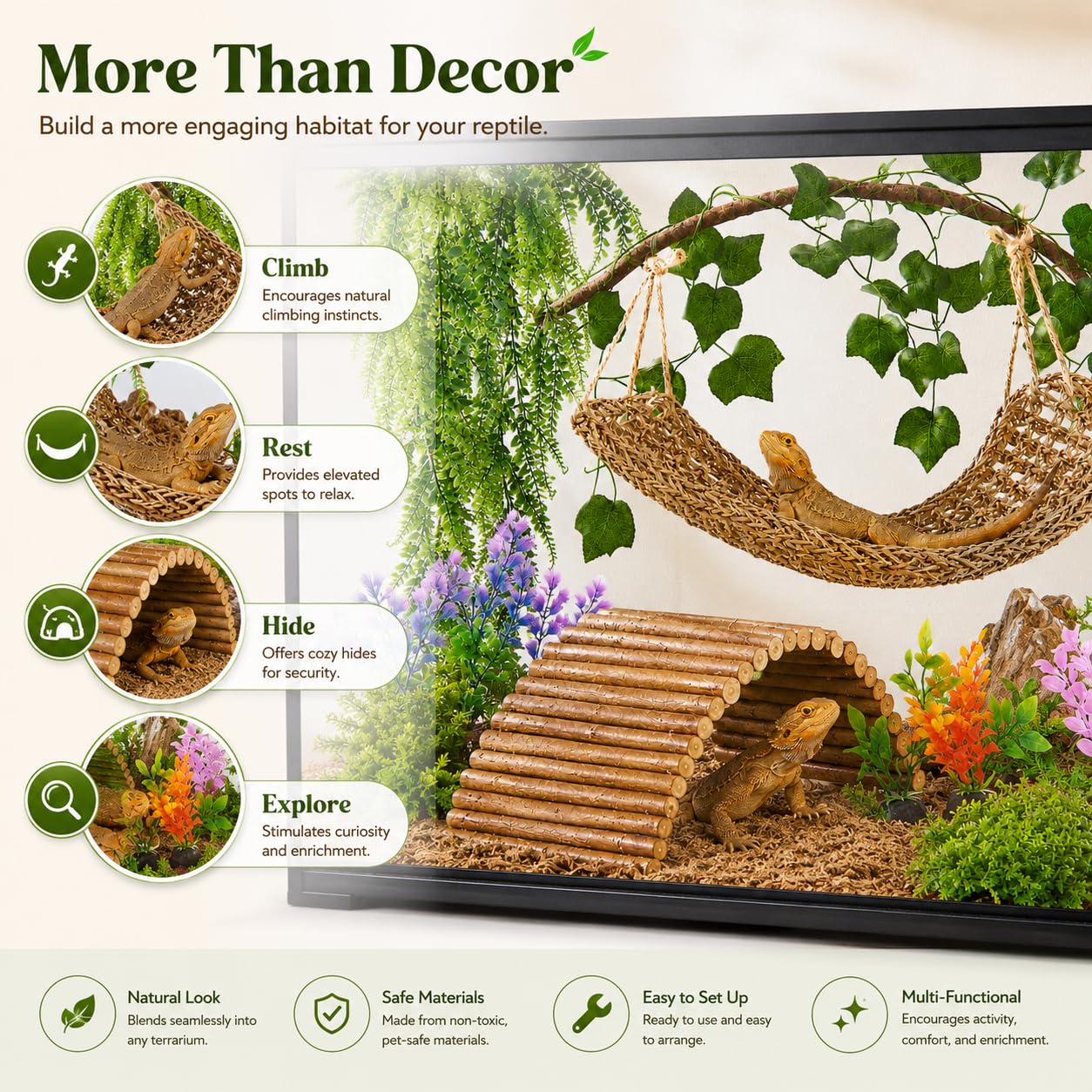TankMatDecor hamac pour dragon barbu, offre un refuge surélevé