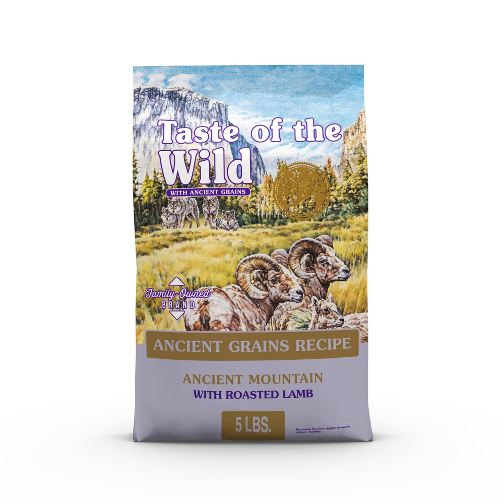 Taste of the Wild emballage avant montrant agneau rôti et bénéfices nutritionnels