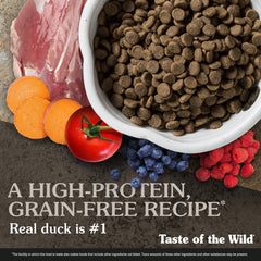 Taste of the Wild étiquette ingrédients listant canard, patates douces et probiotiques