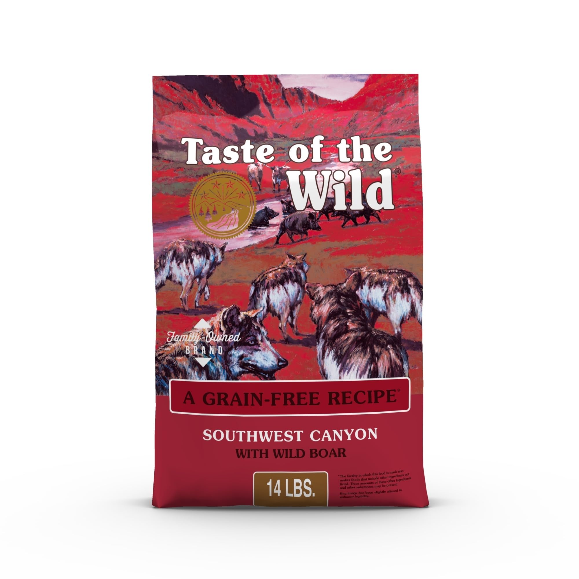Taste of the Wild emballage avant montrant le sac 14lb et bénéfice nutritionnel