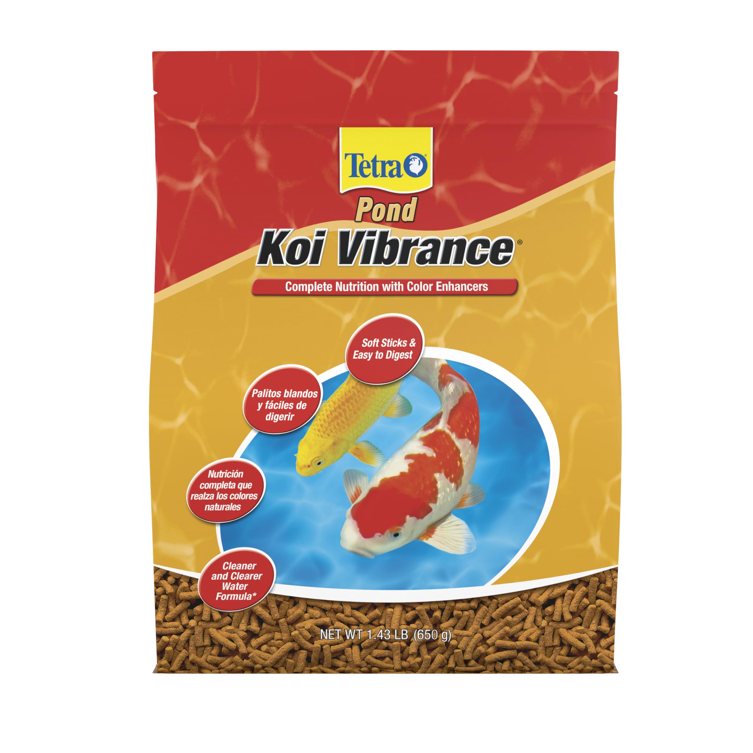Tetra emballage avant Koi Vibrance montrant 1,43 lb et bénéfice d'amélioration des couleurs