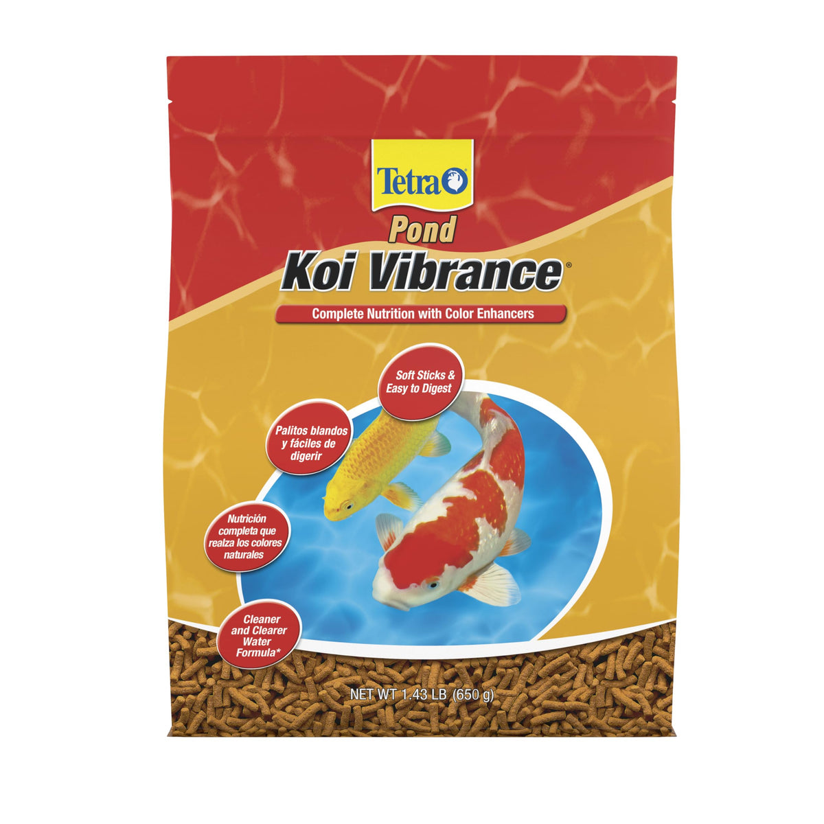 Tetra emballage avant Koi Vibrance montrant 1,43 lb et bénéfice d'amélioration des couleurs