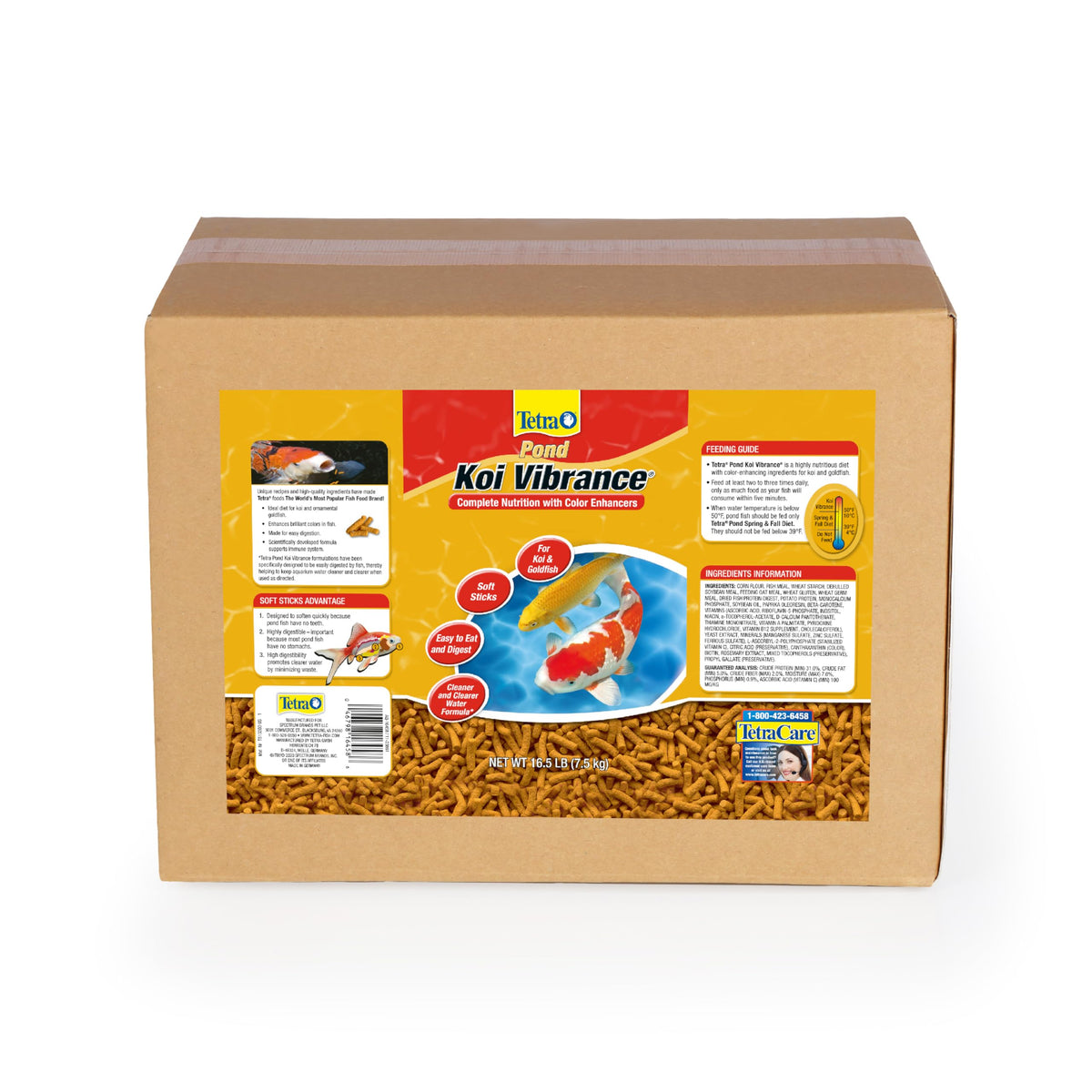 Tetra Pond emballage avant montrant grand sac 16,5 lb et bénéfice conservation