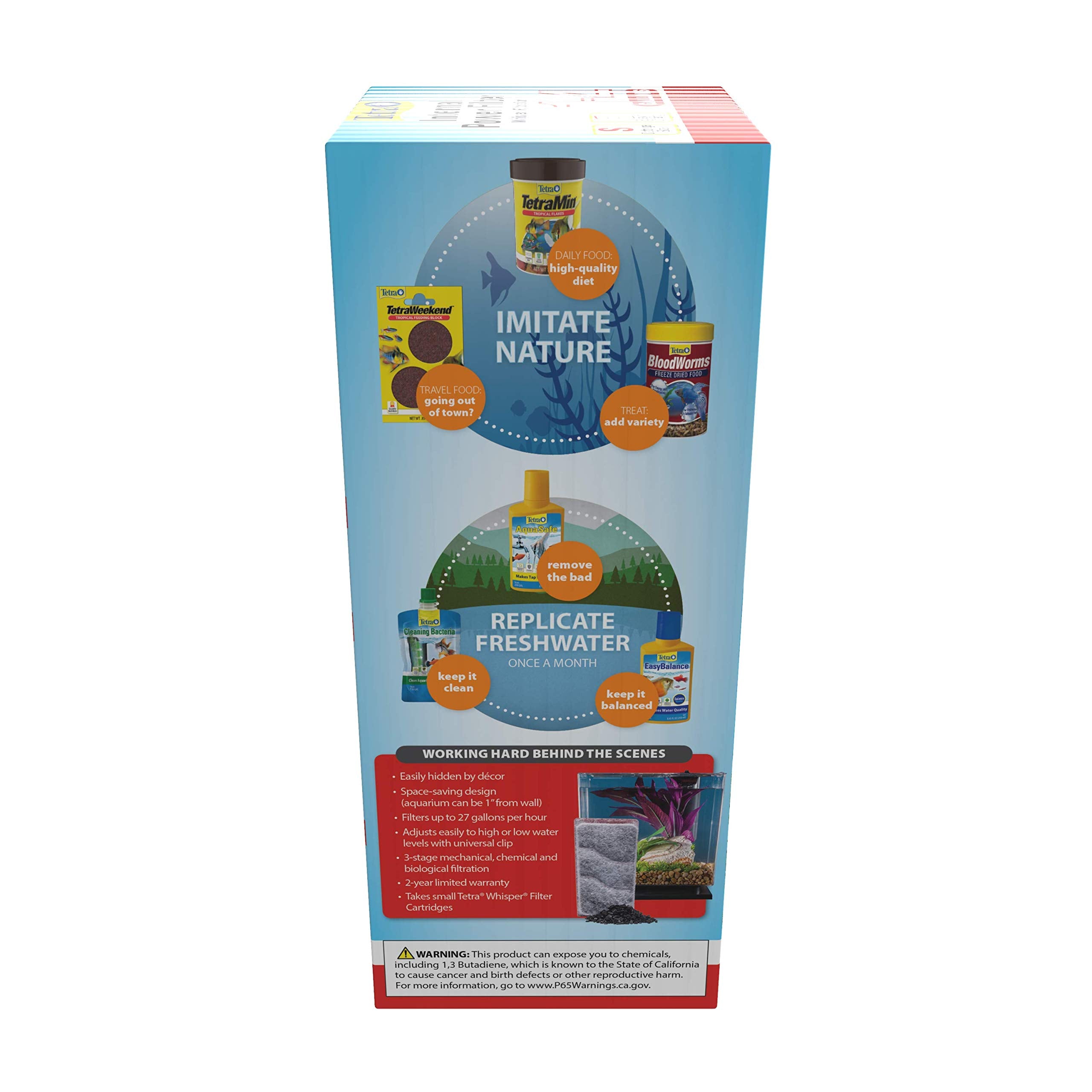 Tetra filtre Whisper comparaison avec règle montrant encombrement réduit
