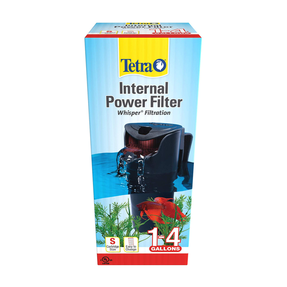 Tetra filtre Whisper vue frontale montrant design compact et discrétion
