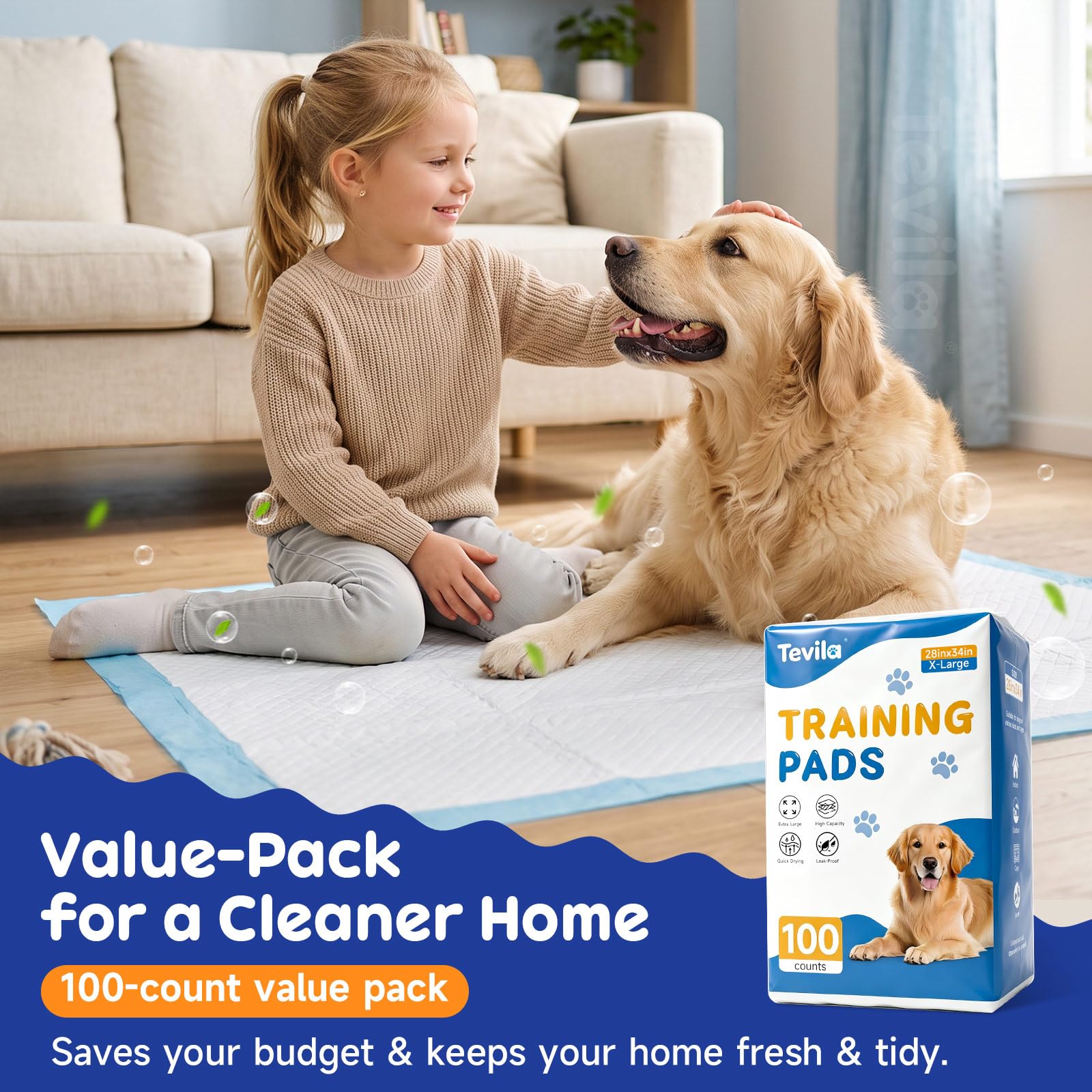 Tevila alèse posée à côté d’un chien pour montrer la grande taille