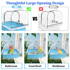 Tfwadmx avec perruche utilisant le bain montrant confort et nettoyage des plumes
