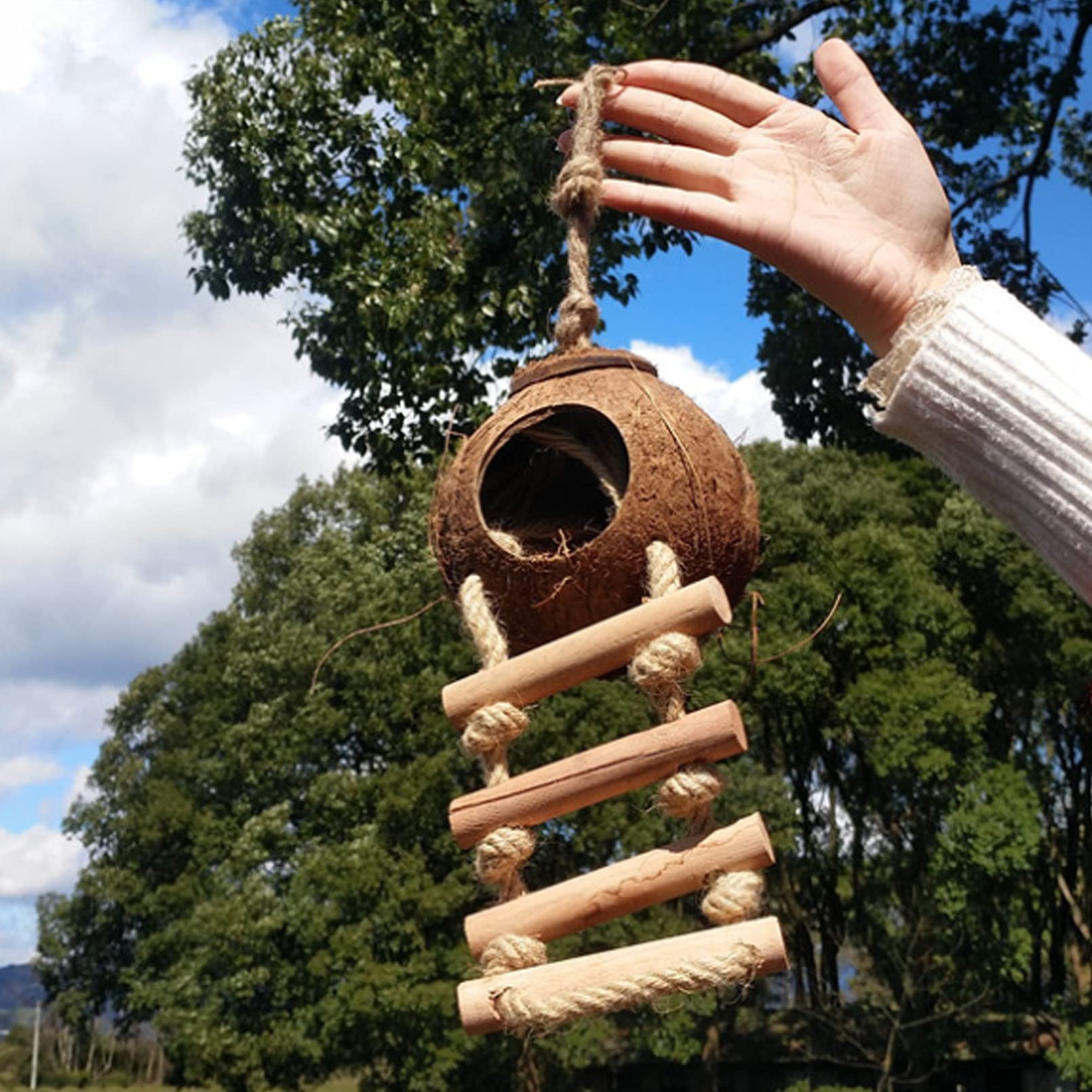 Tfwadmx nichoir suspendu dans volière créant cadre naturel