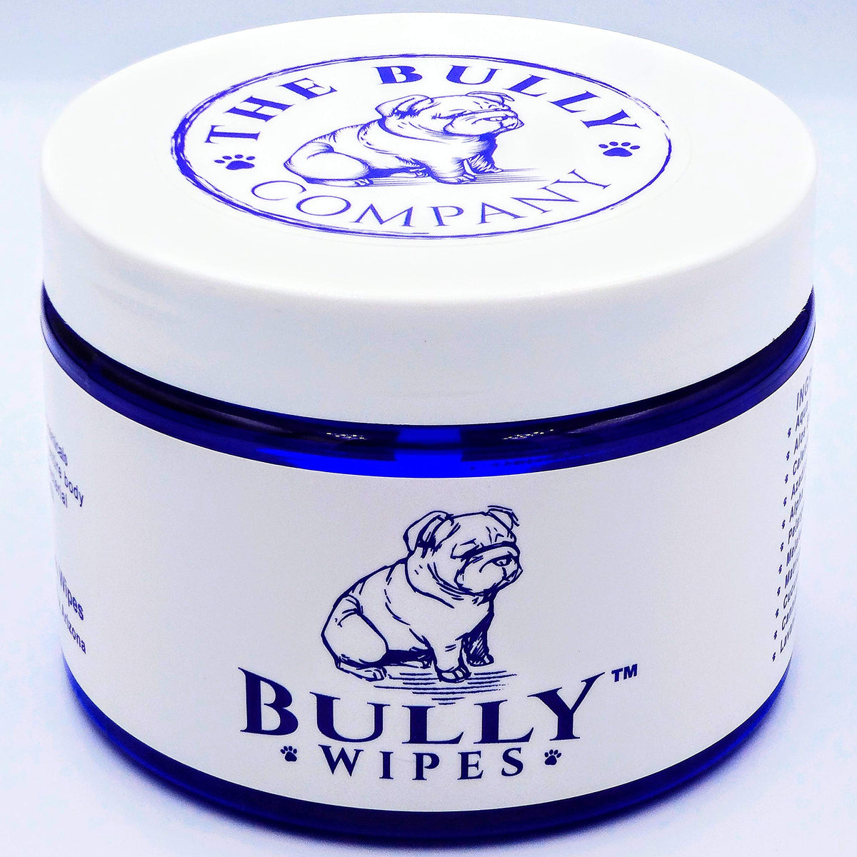 The Bully Company emballage avant montrant 50 lingettes pratiques pour Bulldogs