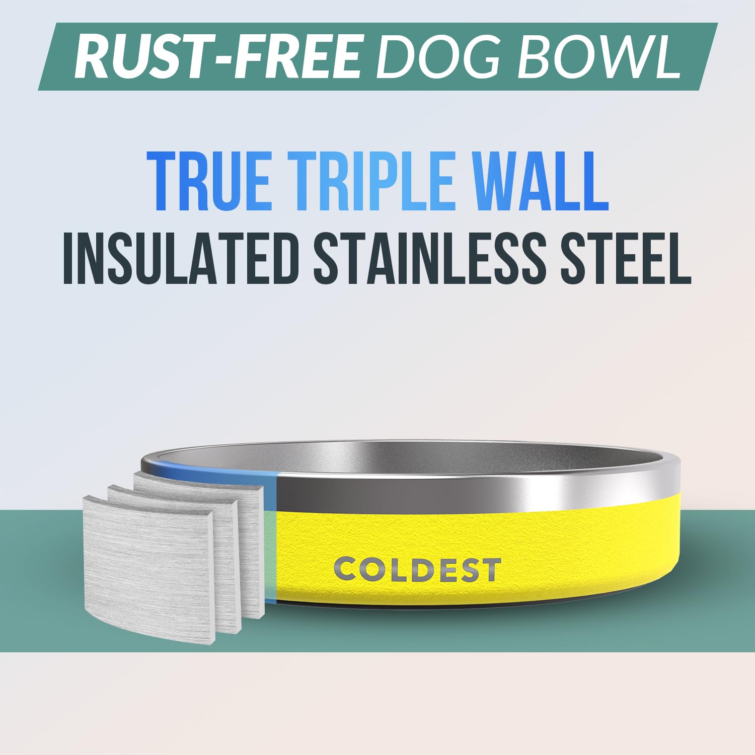 The Coldest Water gamelle Solar Yellow gros plan inox, surface facile à nettoyer