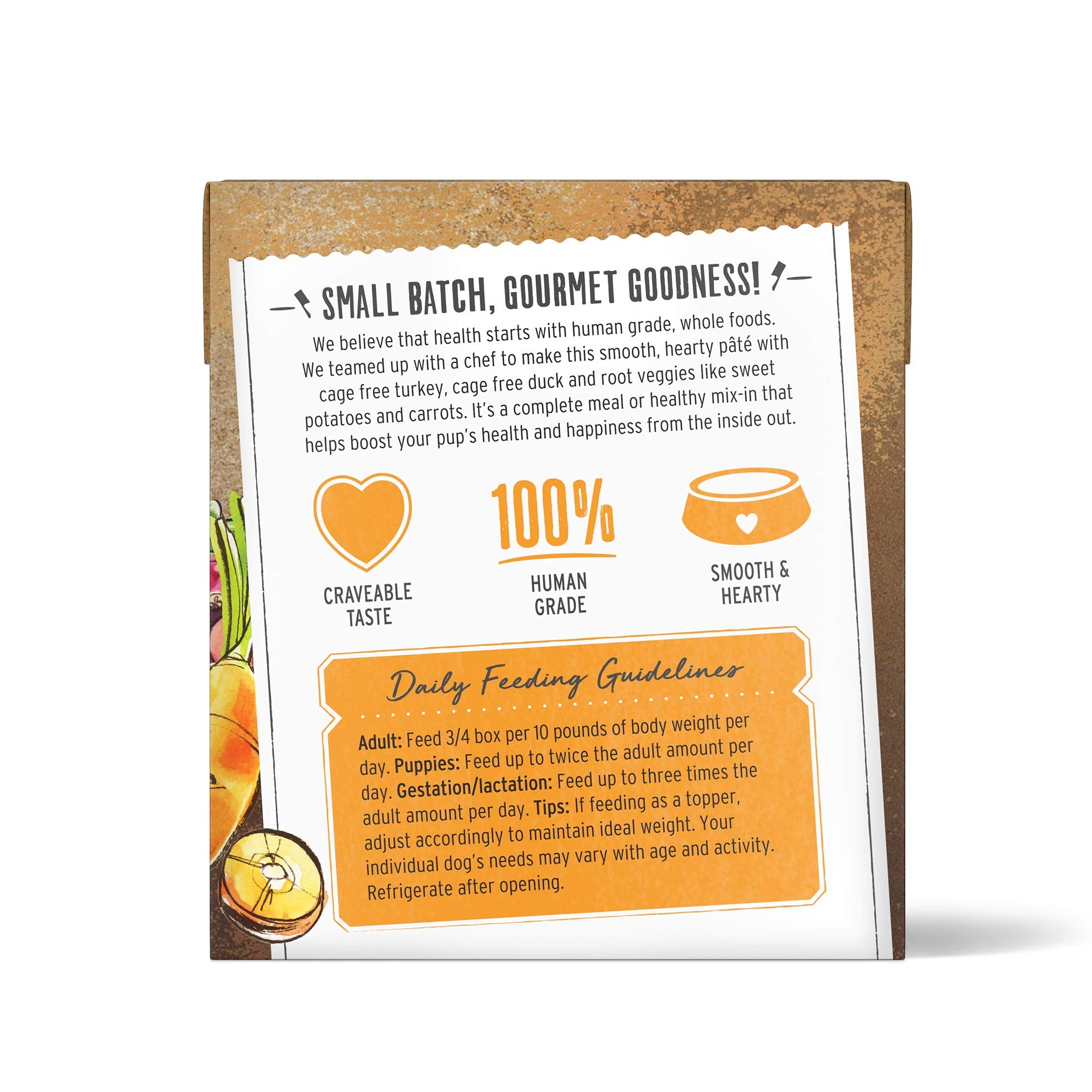 The Honest Kitchen barquette ouverte montrant contenu riche en protéines et légumes