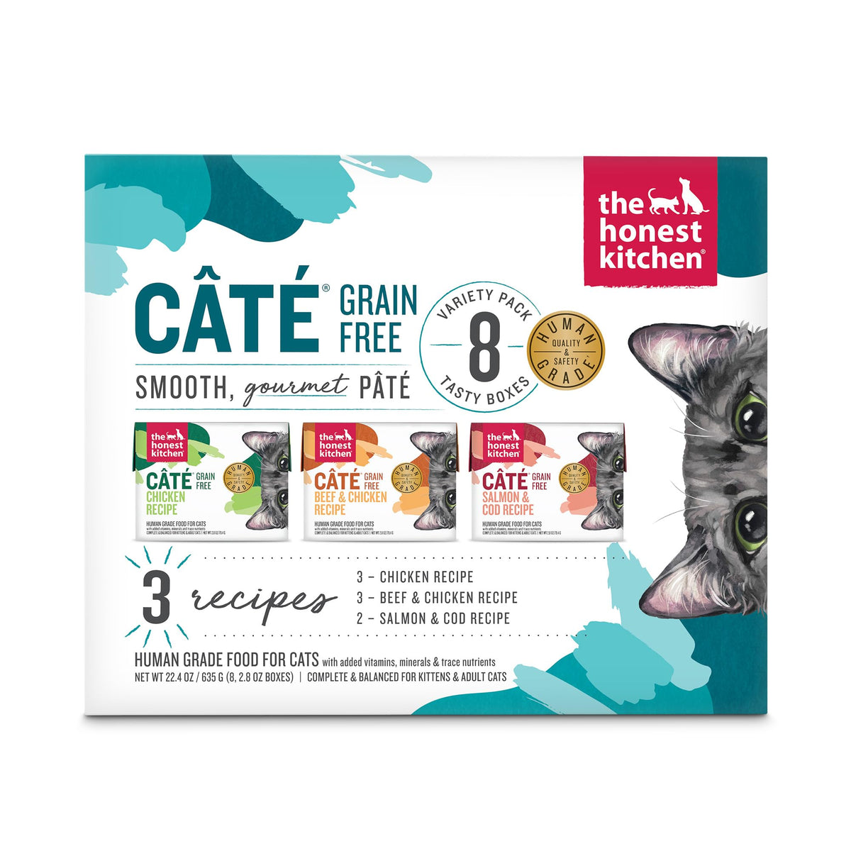 The Honest Kitchen emballage du pack varié montrant le format pratique