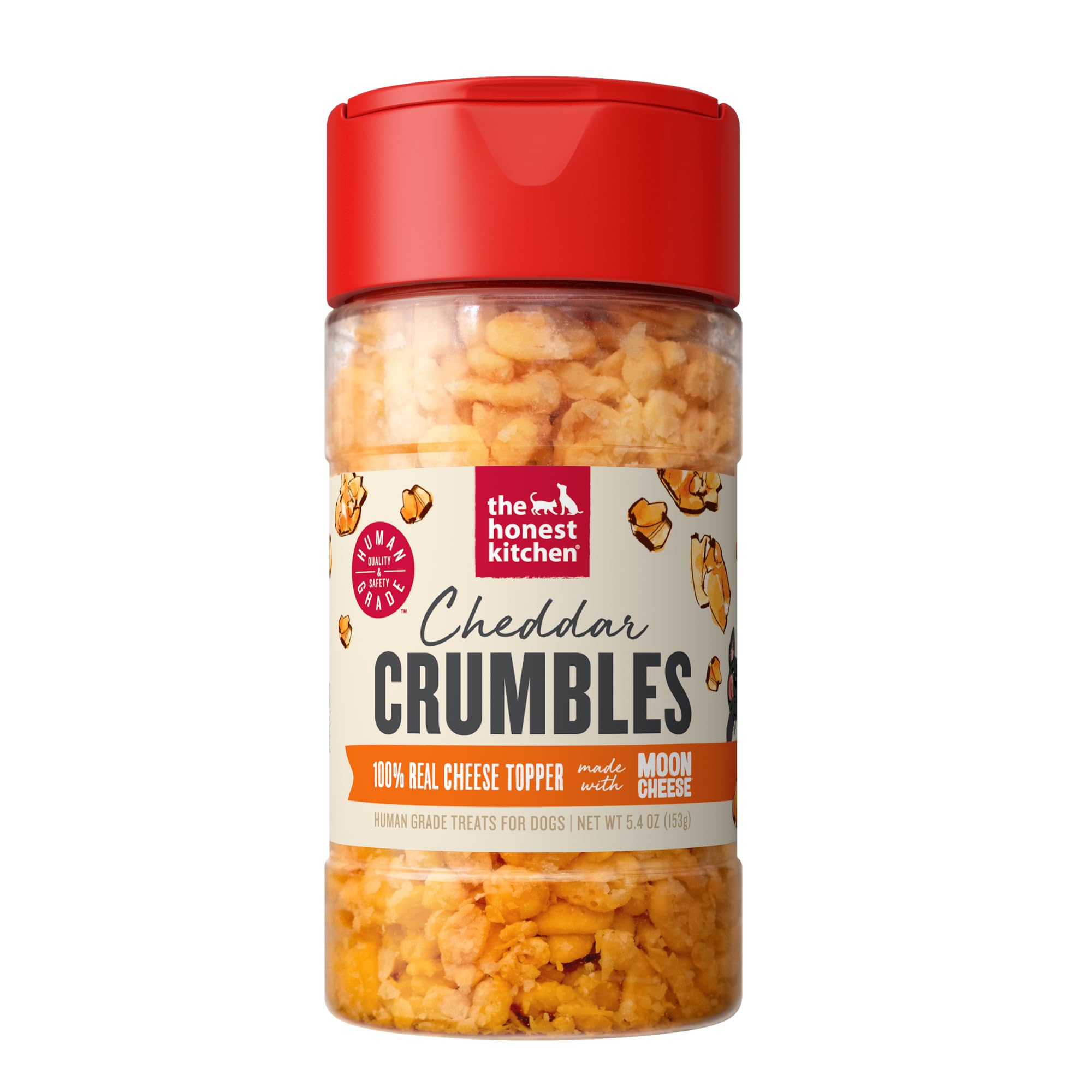The Honest Kitchen emballage du canister montrant le cheddar réel et la praticité