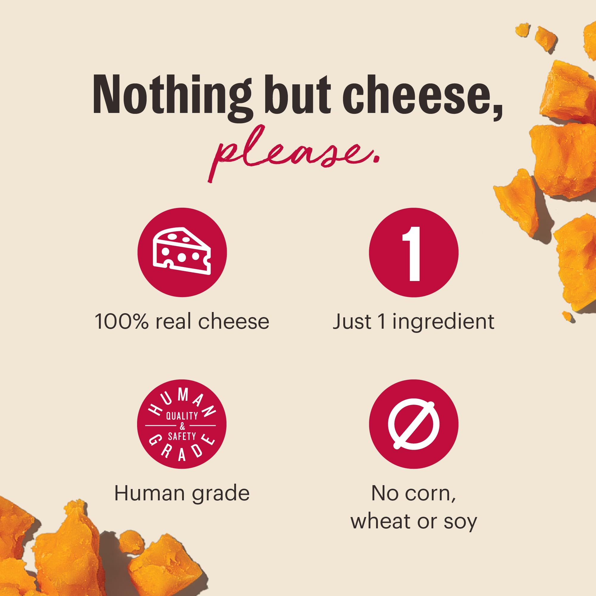 The Honest Kitchen gros plan sur la texture croquante du cheddar apportant saveur