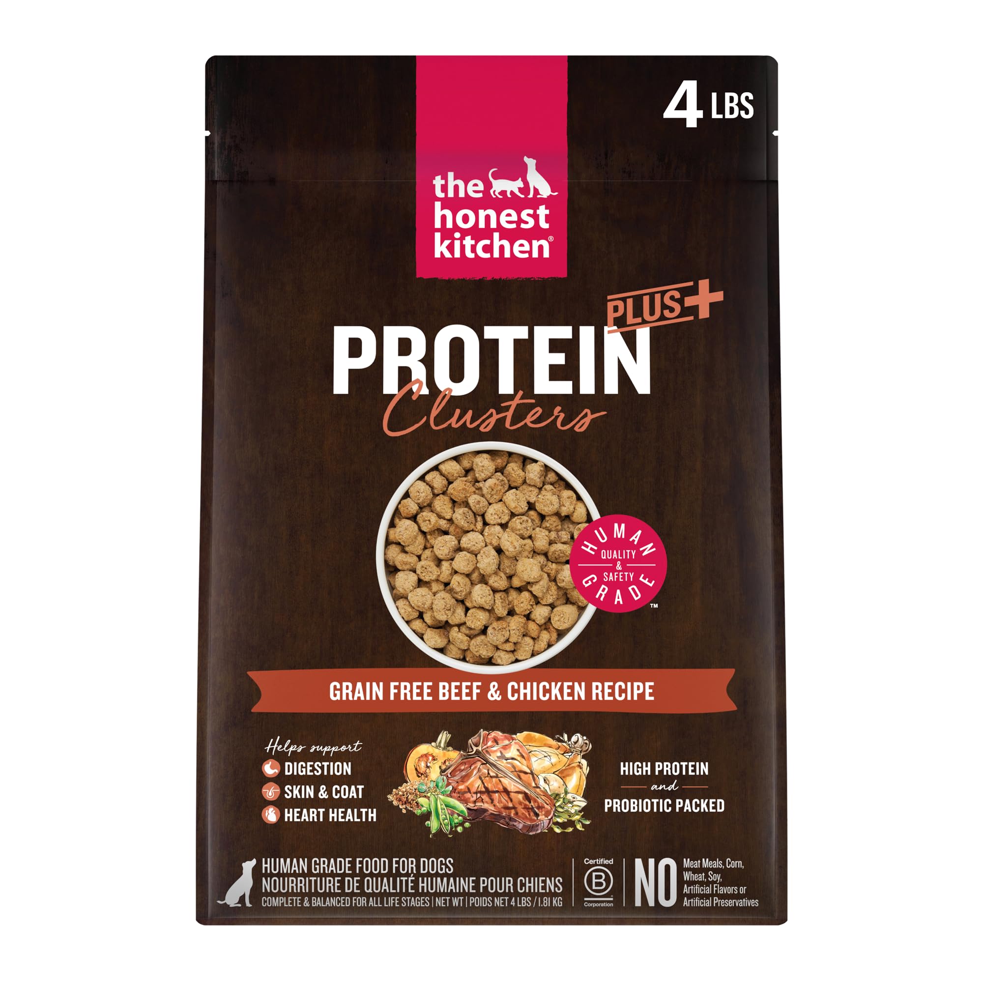The Honest Kitchen emballage avant montrant ingrédients et bénéfice nutritionnel