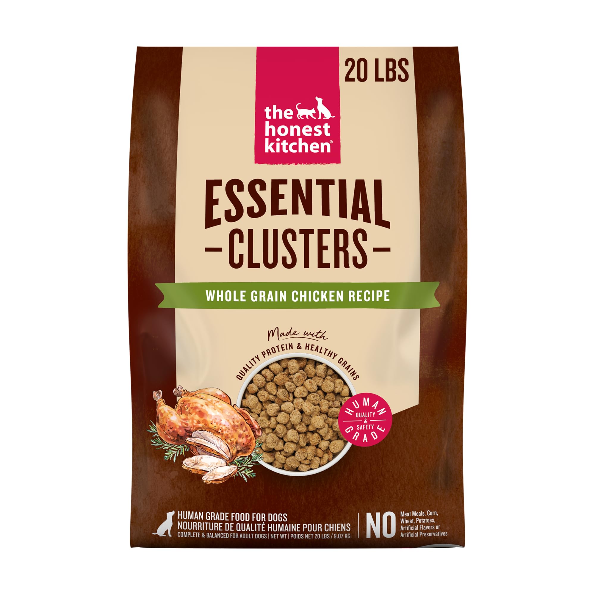 The Honest Kitchen pochette avant montrant recette poulet et bénéfice qualité human grade