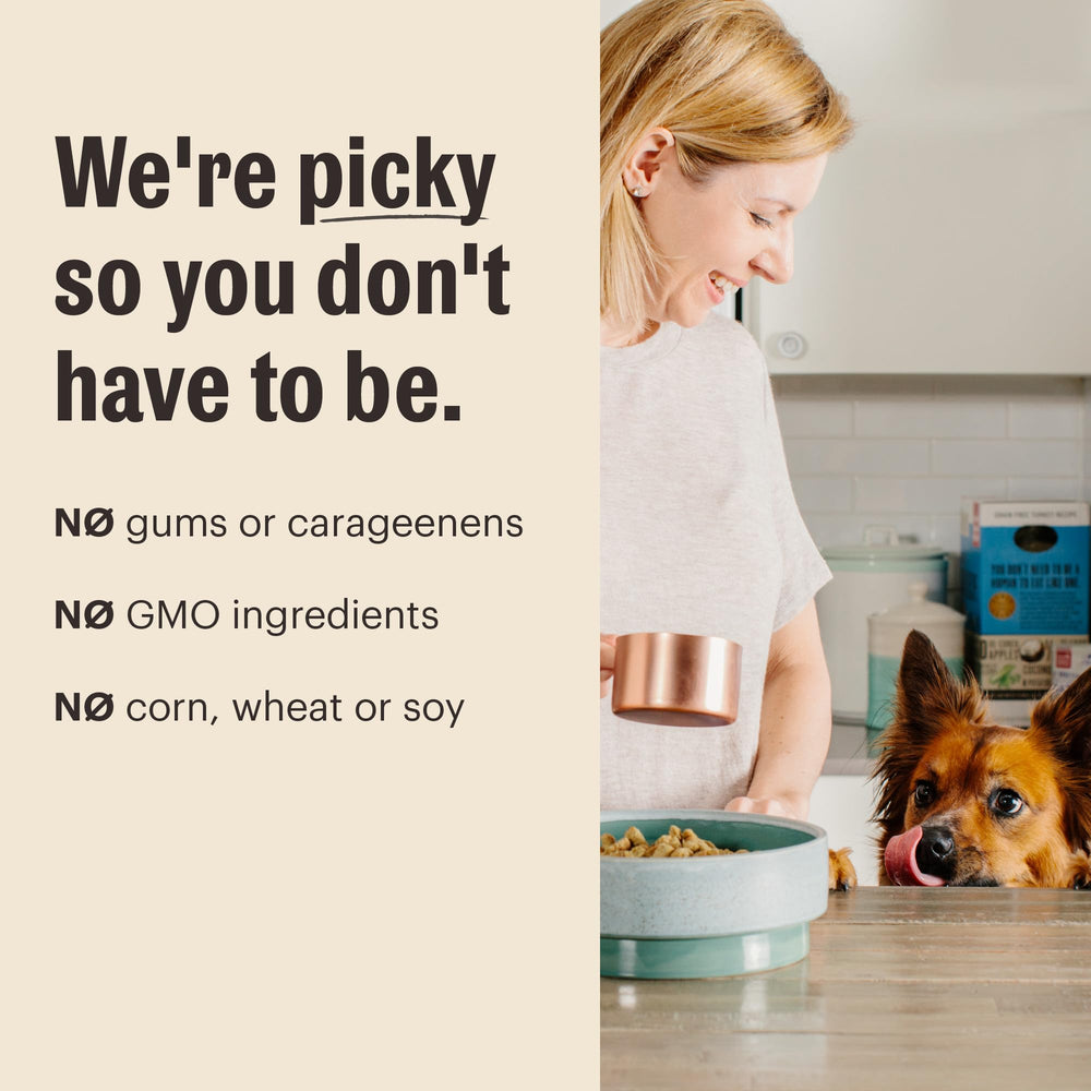 The Honest Kitchen pot à côté d'une règle, montre taille pratique portion