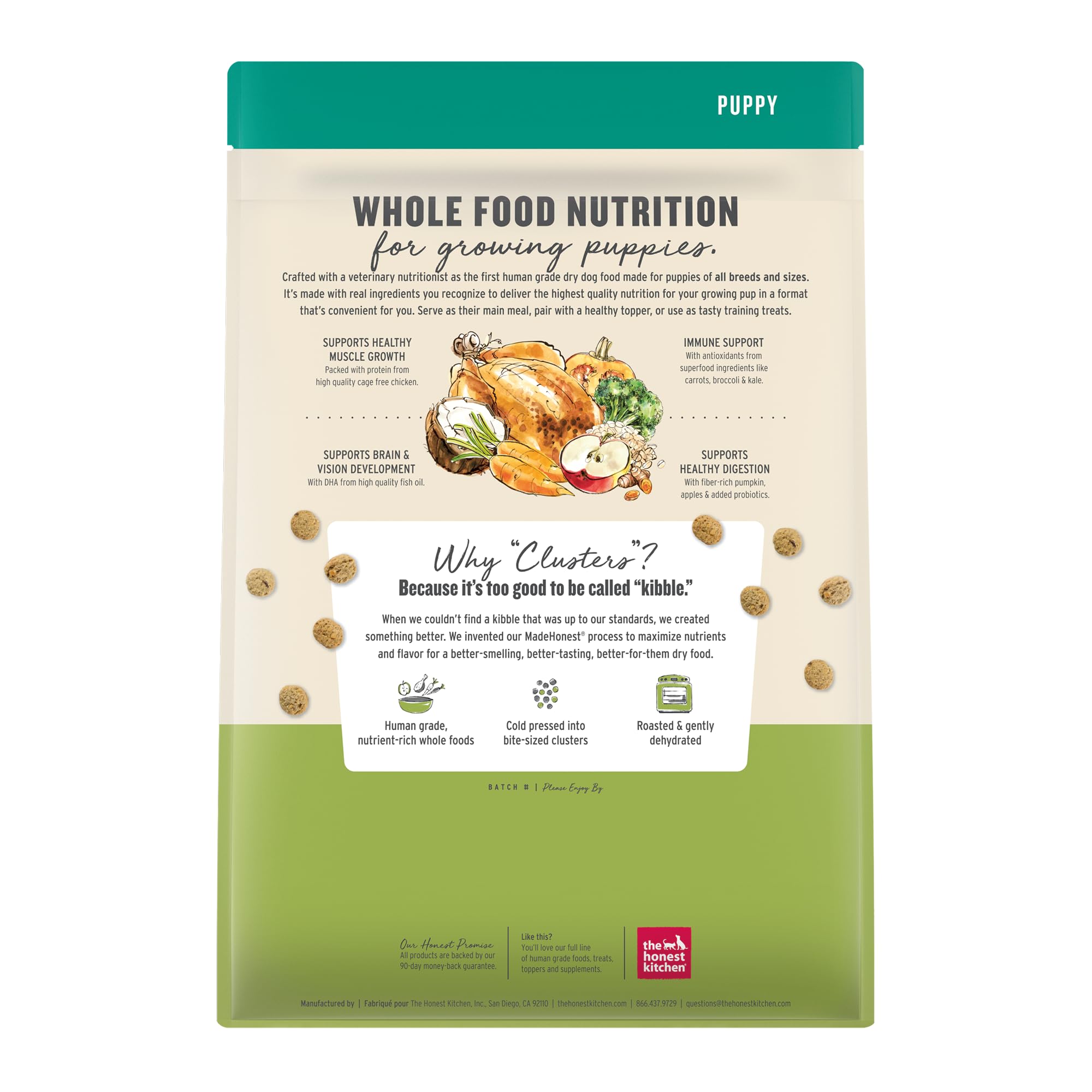 The Honest Kitchen zoom sur inclusions montrant carottes et brocoli bénéfiques