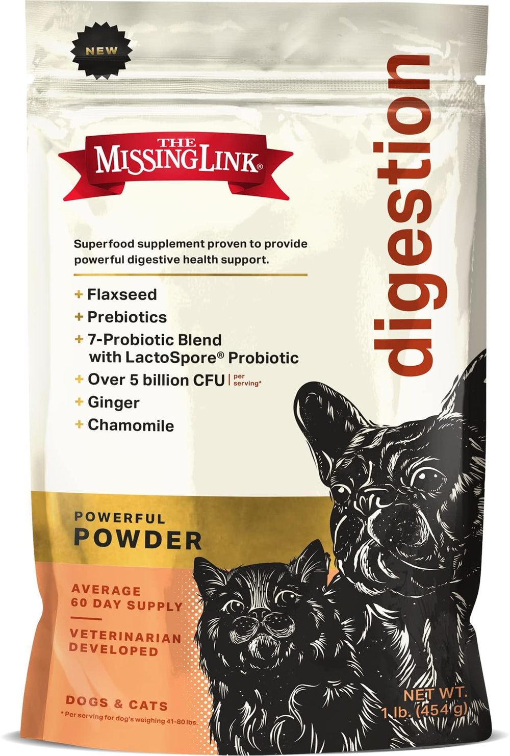 The Missing Link pot de Digestion Superfood montrant l’emballage et le bénéfice de soutien digestif