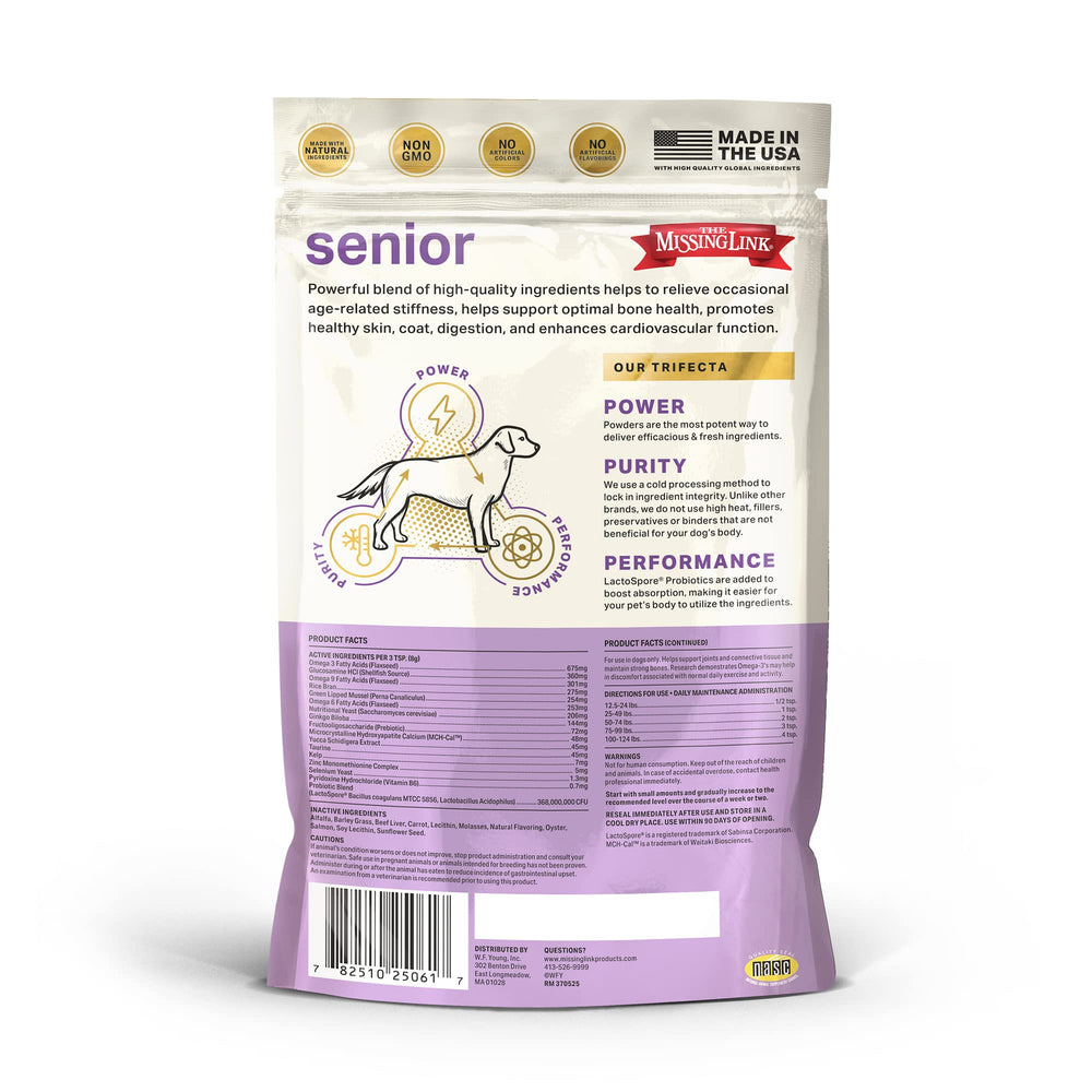 The Missing Link sachet ouvert avec cuillère mesurant dose pour sécurité