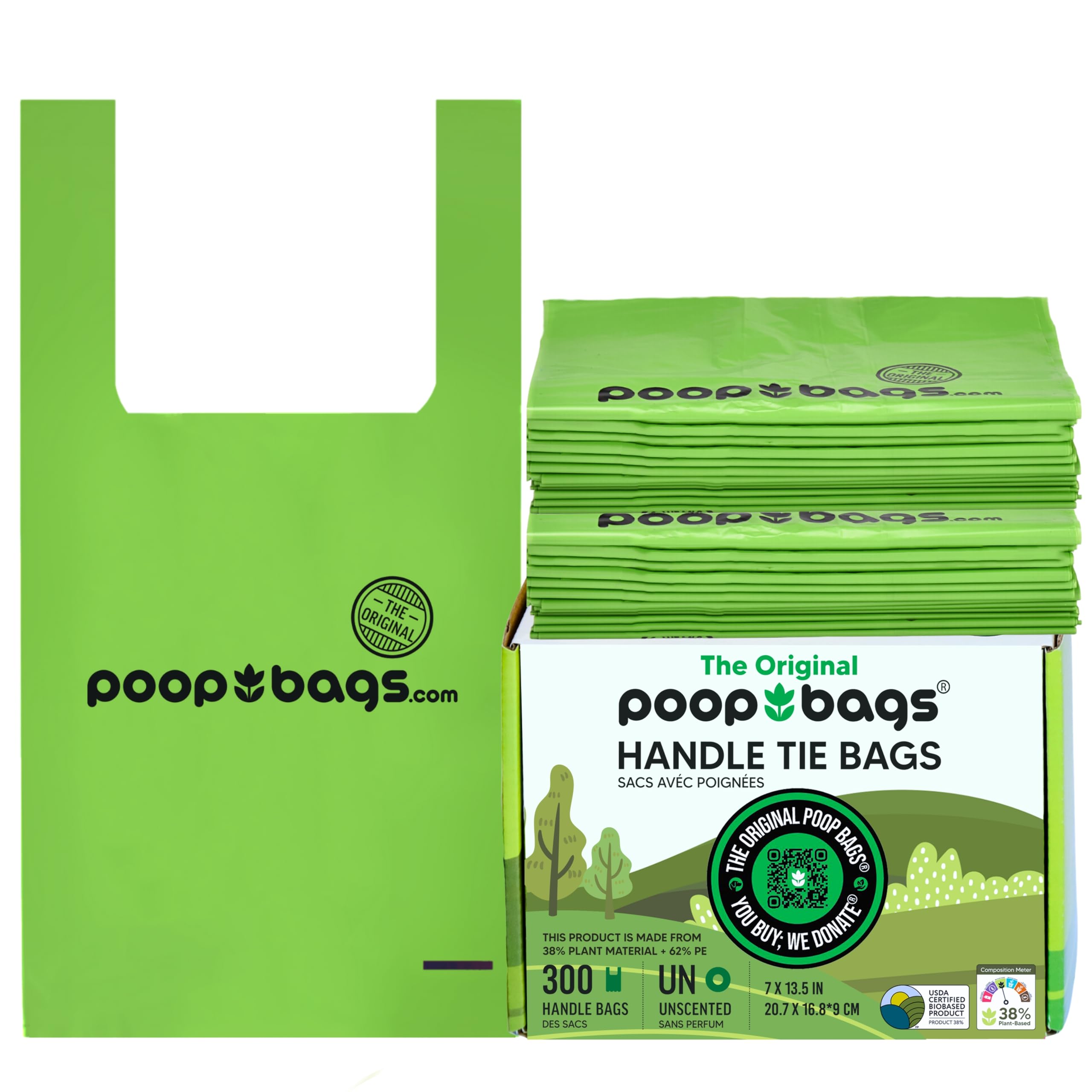 The Original Poop Bags face de l'emballage montrant quantité et avantages