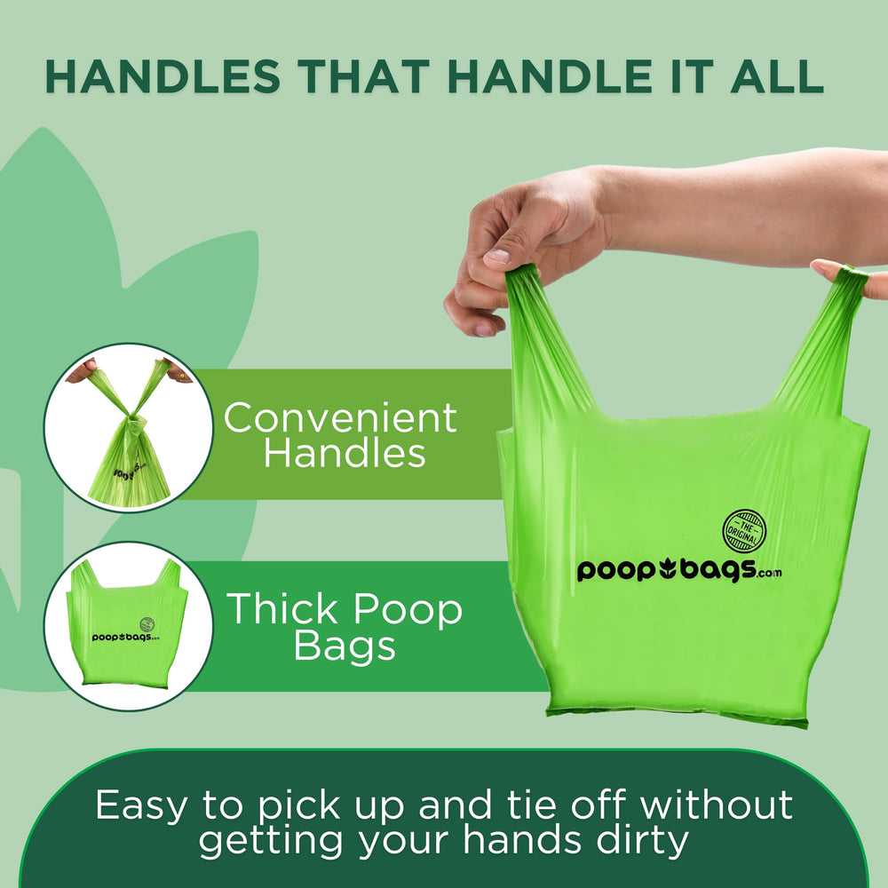 The Original Poop Bags poignée visible facilitant la fermeture et l'hygiène