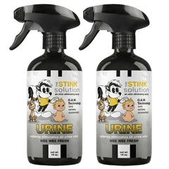 The Stink Solution emballage avant montrant le flacon et l'étiquette, efficacité visible