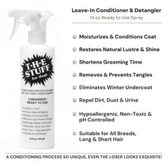 The Stuff spray en action sur un chien facilitant le démêlage