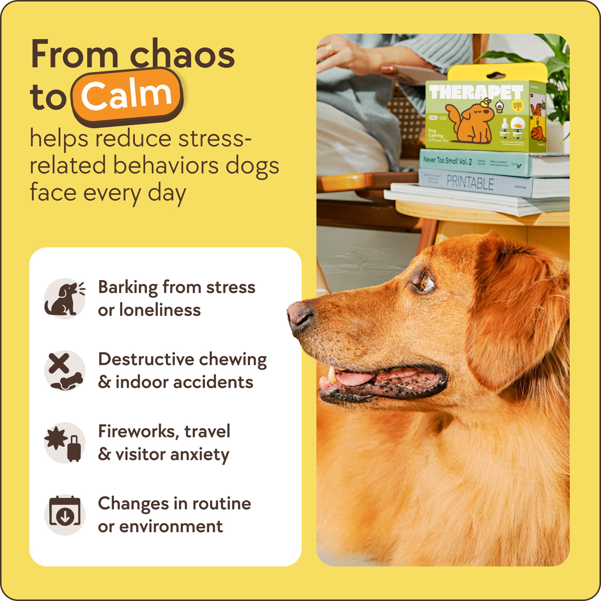 Therapet MD diffuseur branché dans un salon pour calmer plusieurs pièces