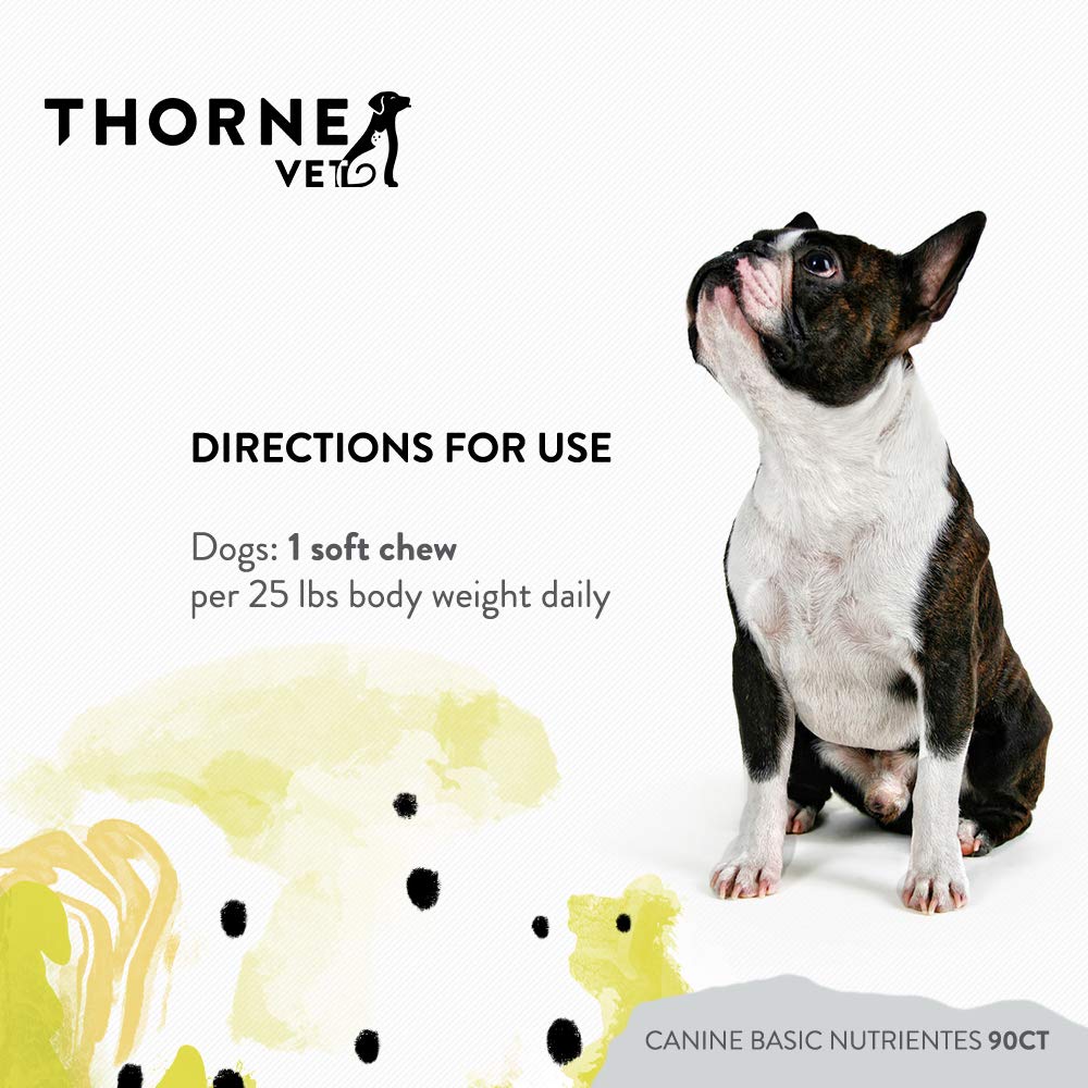 Emballage ThorneVET ouvert révélant les 90 soft chews pour aperçu du contenu