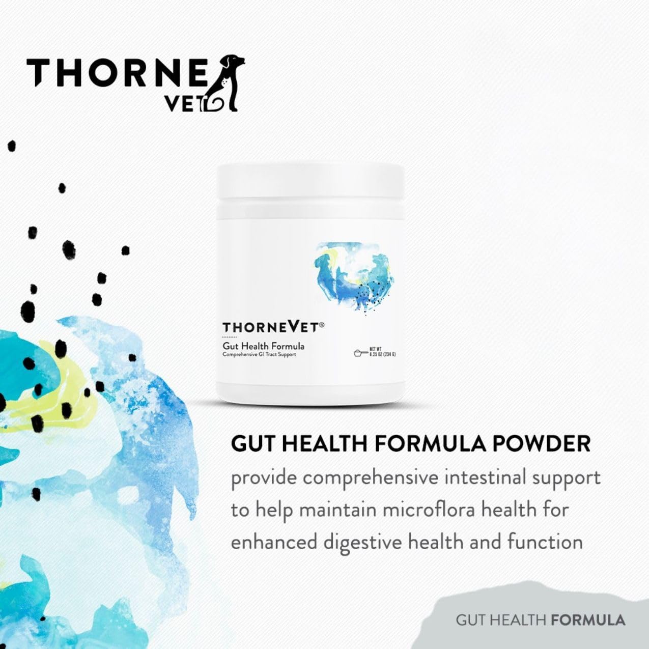ThorneVET poudre vue rapprochée, texture fine pour mélange homogène