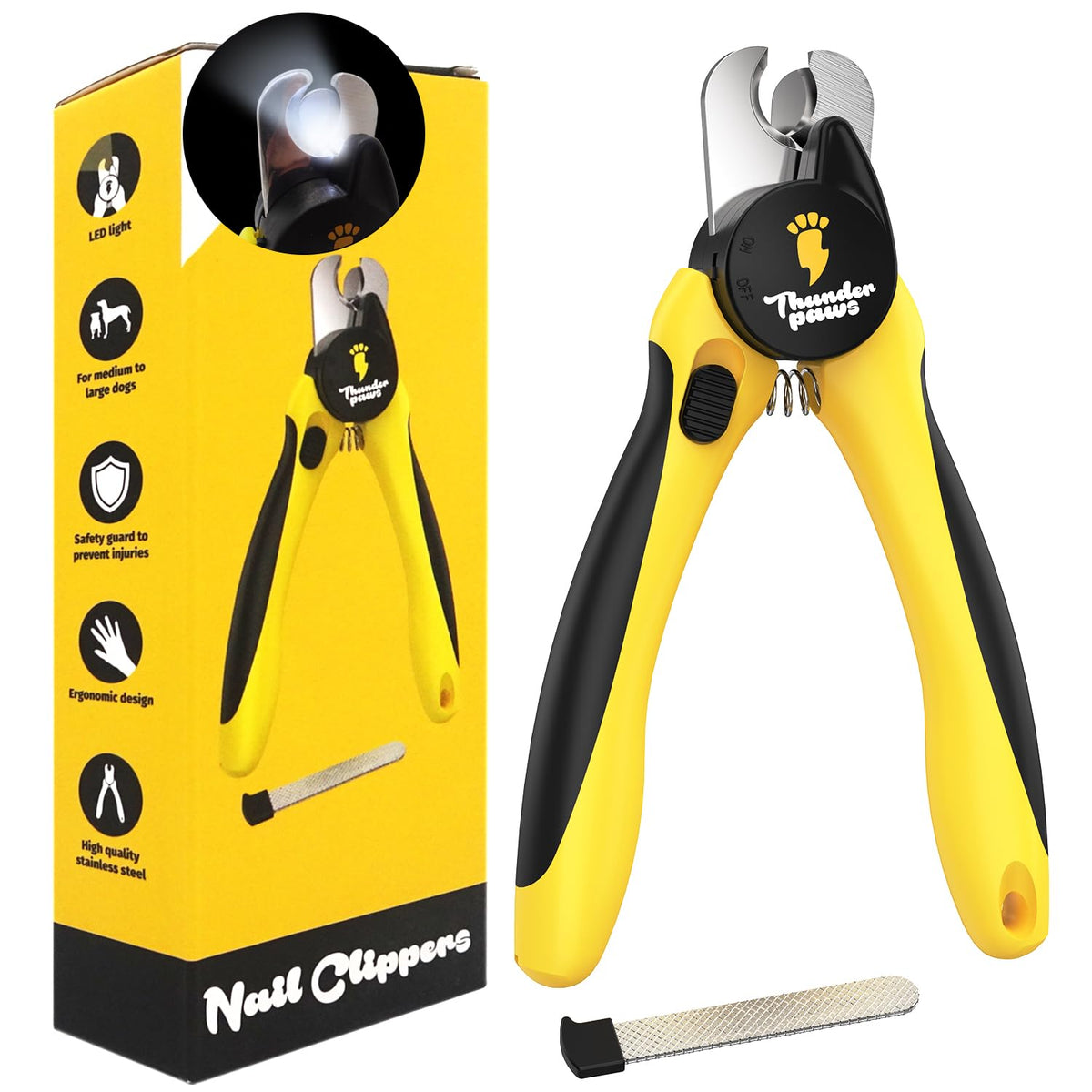 Thunderpaws coupe-ongles face avant montrant design ergonomique et sécurité