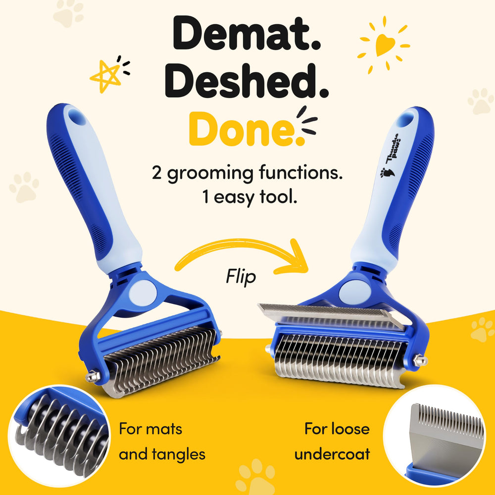 Thunderpaws face arrière avec dents montrant la double fonction démêlage et déshedding