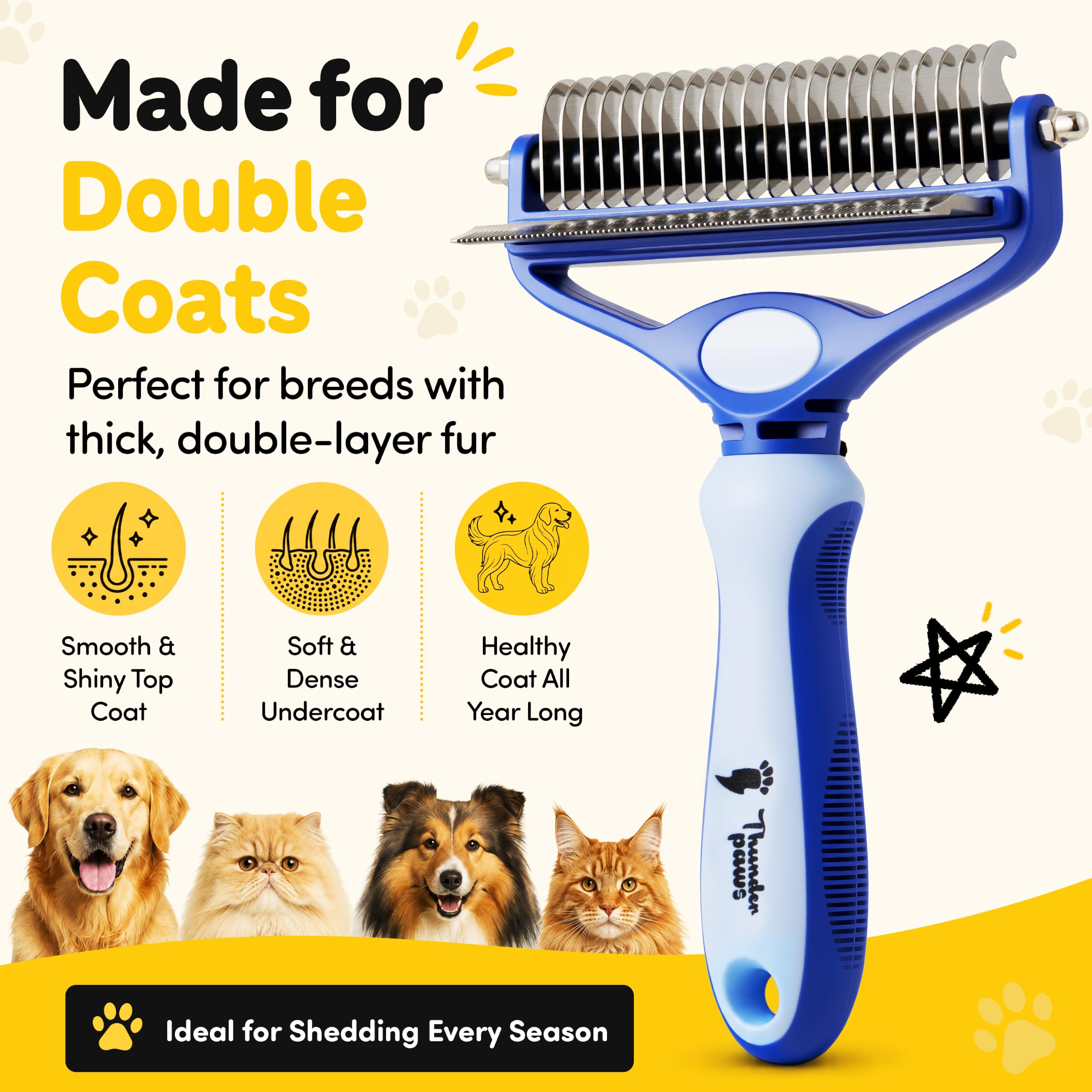 Thunderpaws gros plan dents profondes pour ratisser les noeuds sans tirer