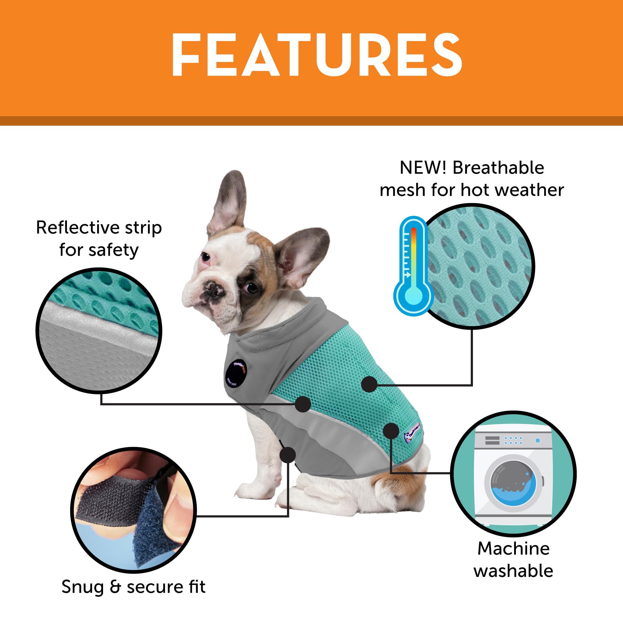 ThunderShirt Breeze emballage avec étiquette et instructions claires