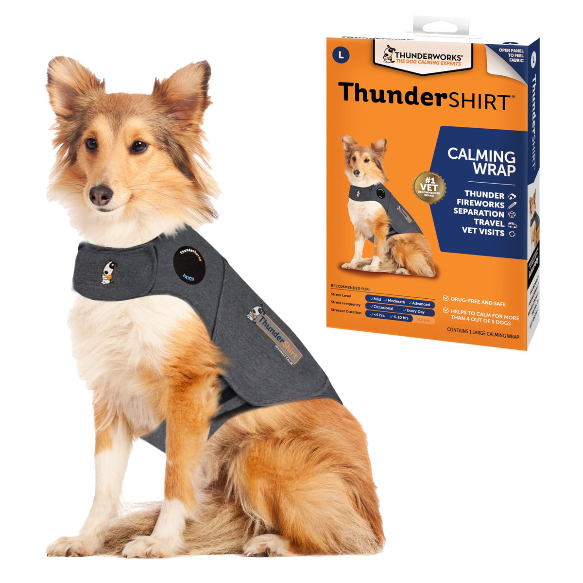 Thundershirt veste face avant Heather Gray, confort et maintien apaisant