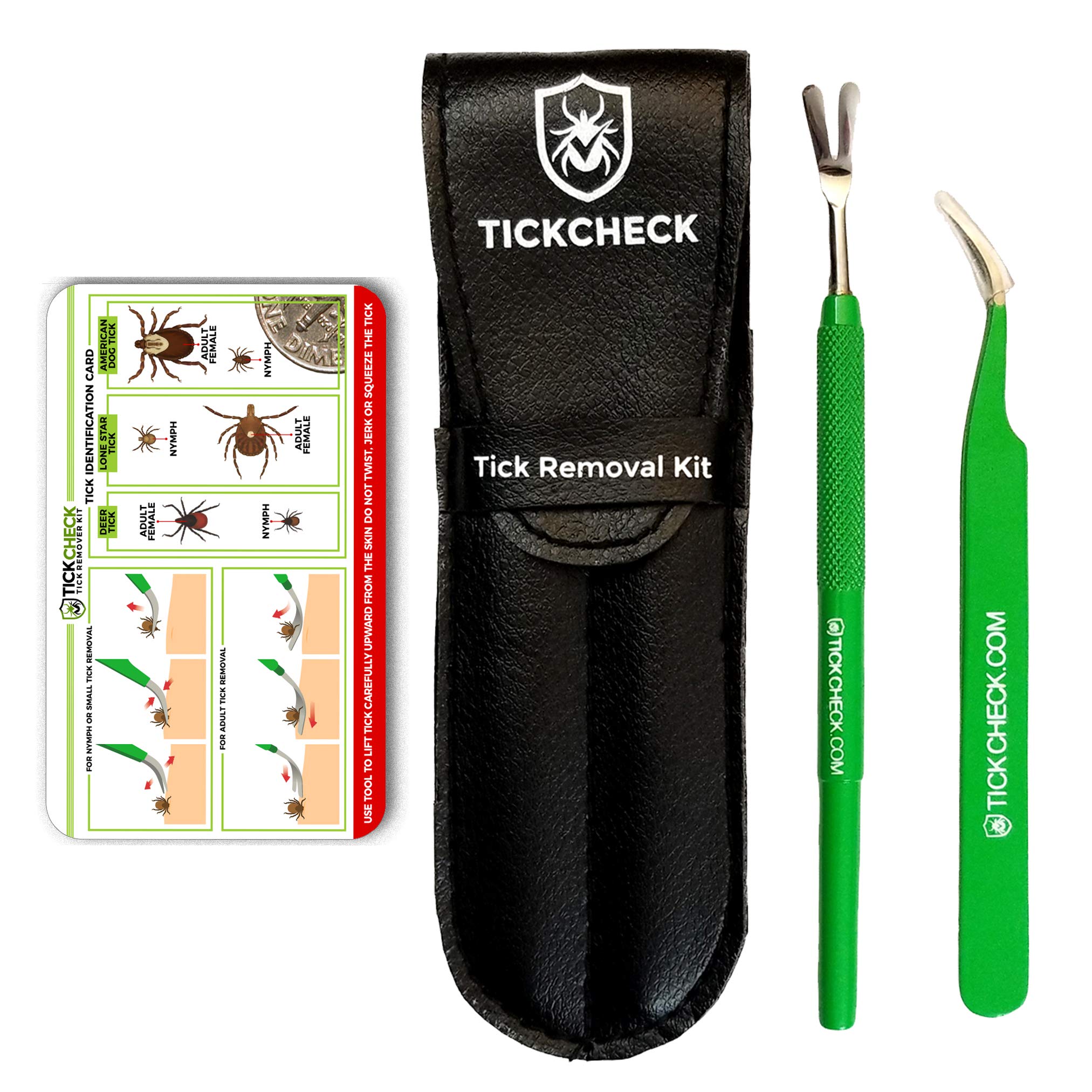 TickCheck kit vu de face montrant outils et étui pour retrait précis des tiques