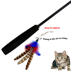 TIENAILING plume installée sur une canne à jouet Da Bird pendant jeu, stimulation active du chat