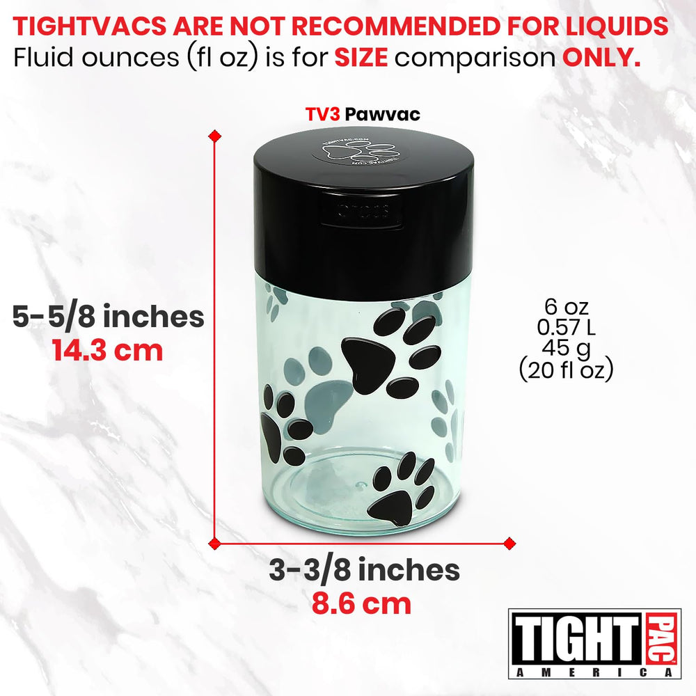 Tightpac Pawvac étiquette et marquage montrant informations produit claires