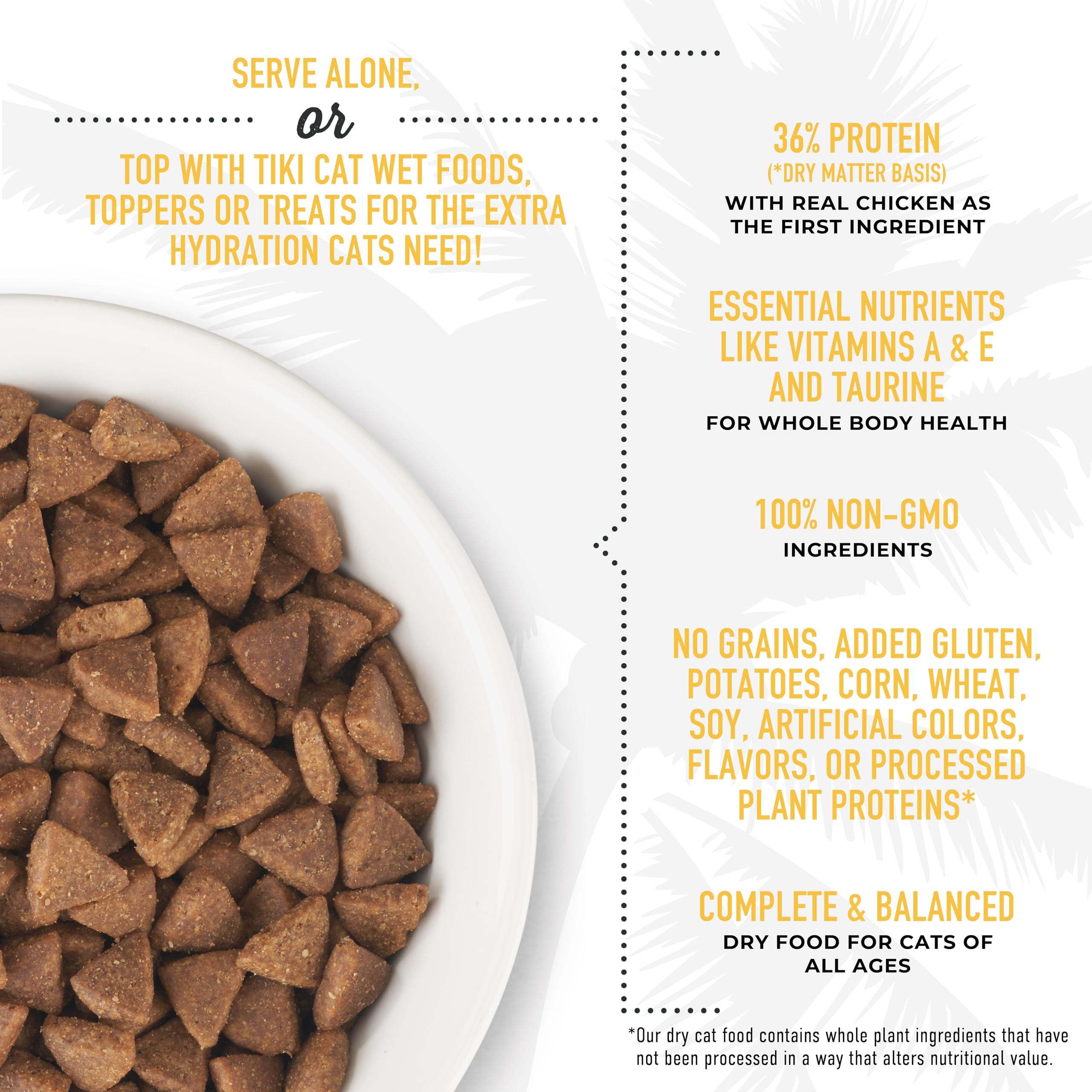 Tiki Cat comparaison taille avec une main pour évaluer la taille des croquettes