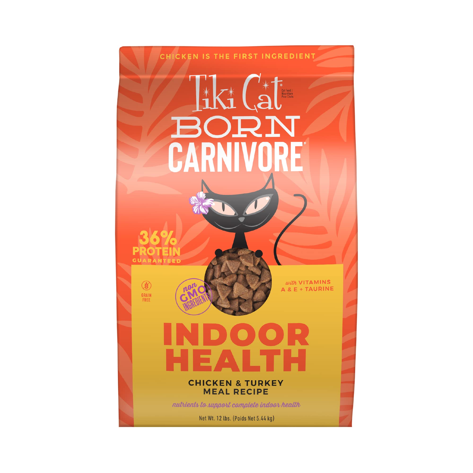 Tiki Cat emballage avant montrant la recette poulet et dinde et bénéfice nutritionnel
