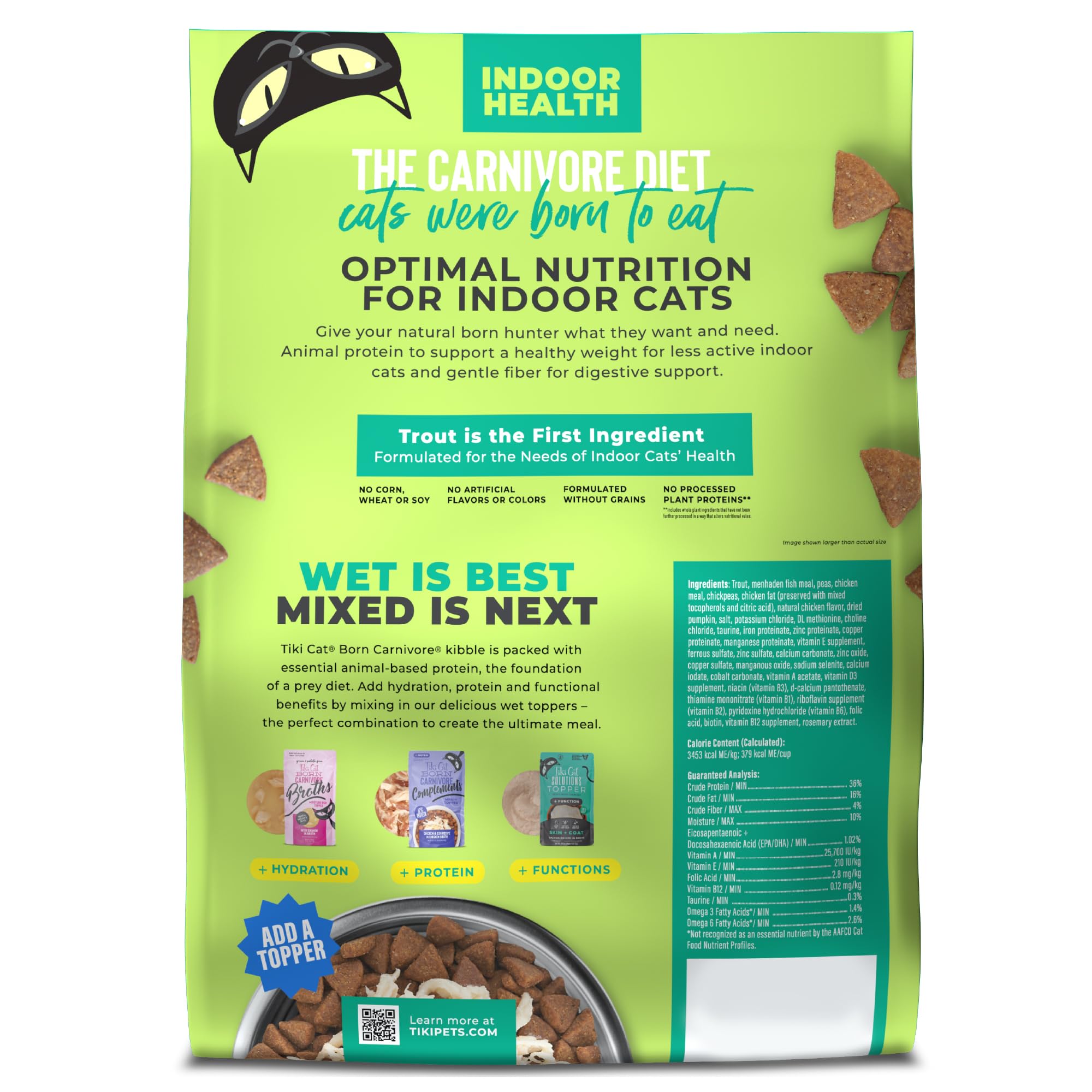 Tiki Cat gros plan des croquettes montrant texture croustillante, favorise mastication