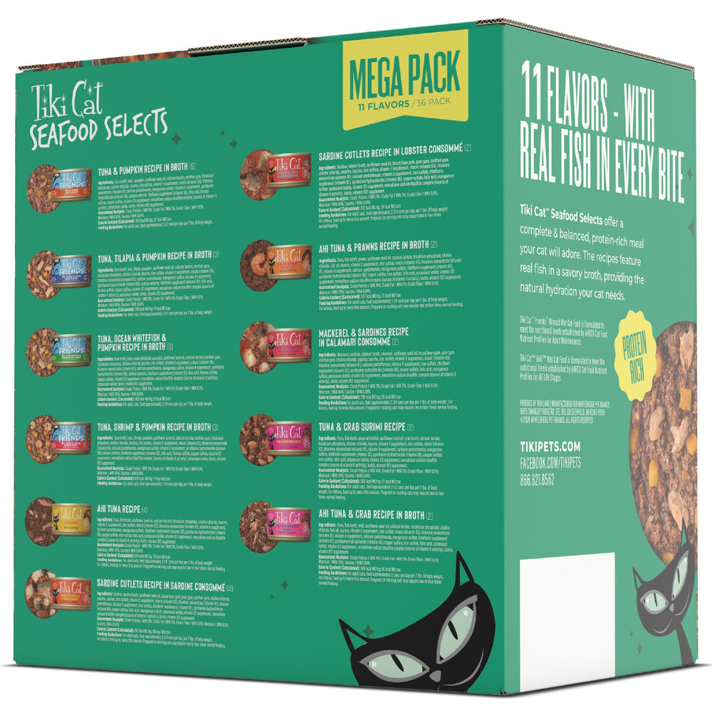 Tiki Cat gros plan sur morceaux de poisson réel apportant protéines