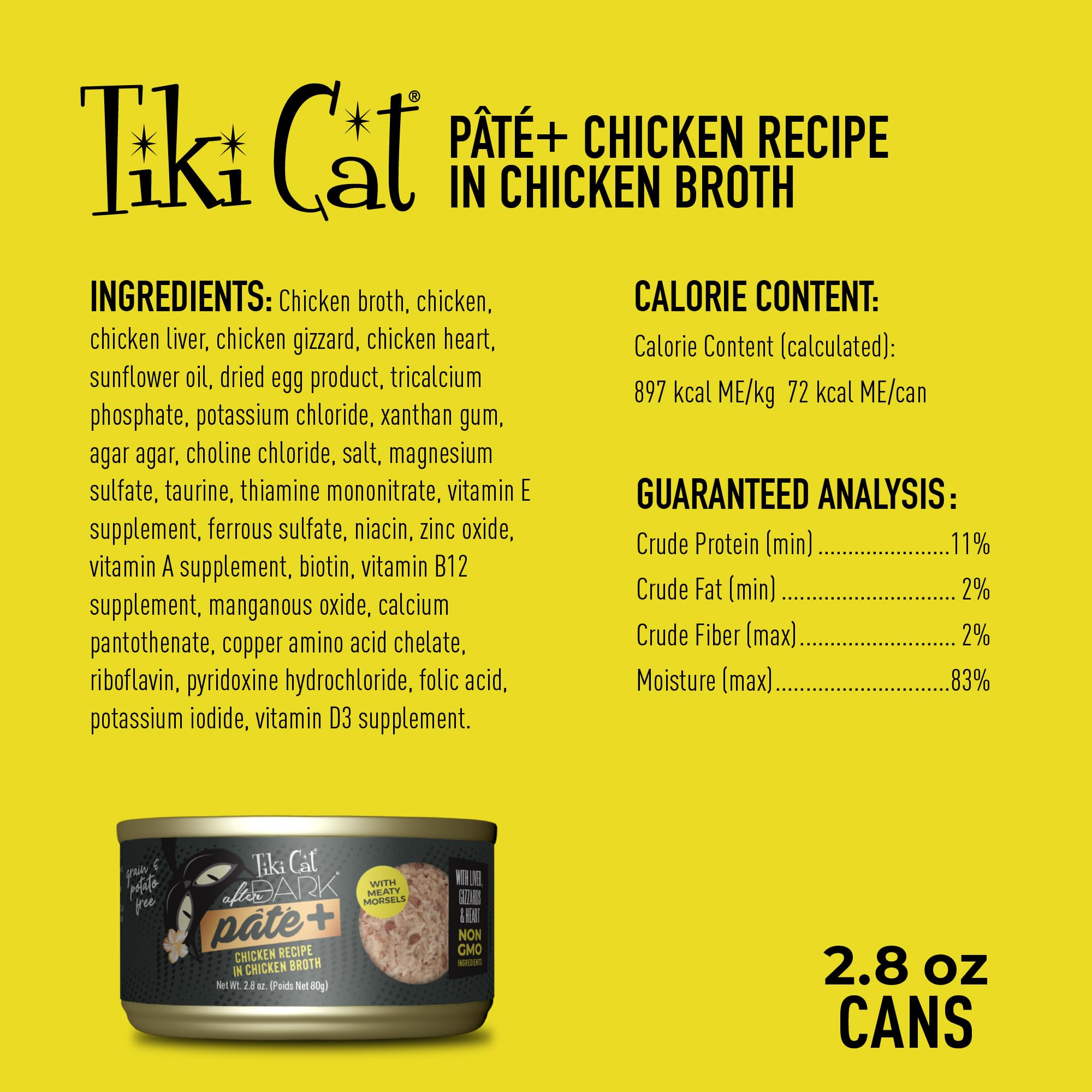 Tiki Cat ingrédients poulet et foie illustrant richesse en protéines naturelles